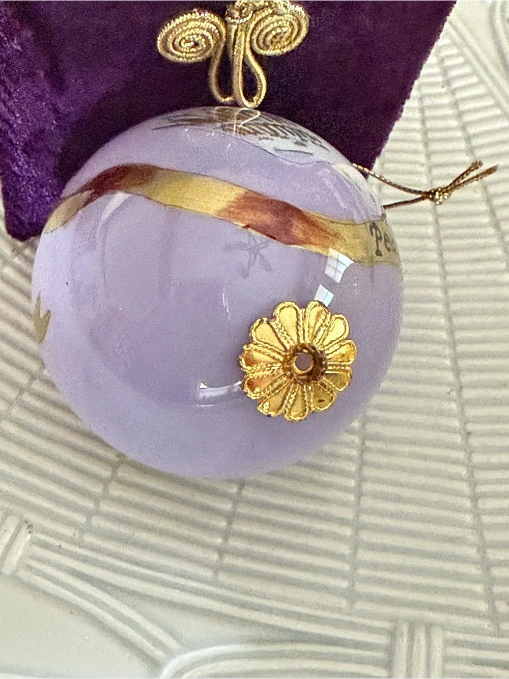 Pier 1 Lavender and Gold Dove 'Peace on Earth' Holiday Ornament